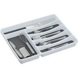 Besteckkasten für Schubladen, Besteckeinsatz für Kochbesteck, Schubladeneinsatz, hbt 4,5x33x40 cm, weiß/grau - Relaxdays