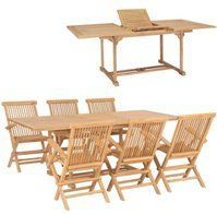Jinlefu - 7-tlg. Garten-Essgruppe 150-200 x 100 x 75 cm Massivholz Teak vidaXL