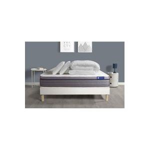 Actisom - Komplettpaket Bett - Matratze 200x200 cm + Boxspringbett mit Lattenrost (im Set) + 2 Kopfkissen + Bettdecke - Actiflex Zen