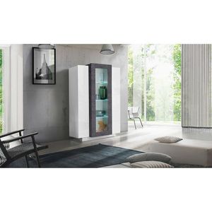 Dmora - Vitrine Dfrutt, Sideboard mit drei Türen, Mehrzweck-Wohnzimmermöbel, 100% Made in Italy, cm 80x38h121, glänzend weiß und Schiefer