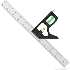 SNQ - 300 mm Kombinationswinkel aus Edelstahl – 45/90 Grad verstellbarer Zimmermannswinkel mit Wasserwaage – Messwerkzeug für