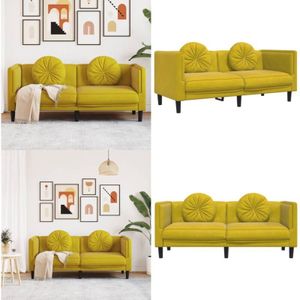 Vidaxl - Sofa mit Kissen 2-Sitzer Gelb Samt - Samtsofa - Wohnzimmersofa - Couch - Gelbes Sofa - Bequemes Sofa - Home & Living