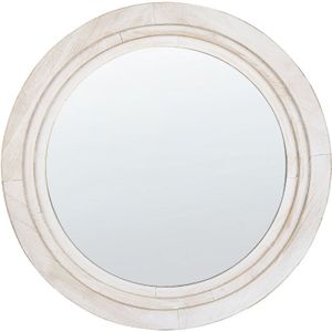 Beliani - Wandspiegel Cremeweiß MDF-Platte ø 60 cm Rund mit Breitem Rahmen Antik-Optik Holzoptik Modern Skandi Wohnzimmer Schlafzimmer Flur Wanddeko