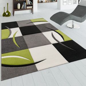 Designer Teppich mit Konturenschnitt Karo Muster Grün Schwarz 60x110 cm - Paco Home