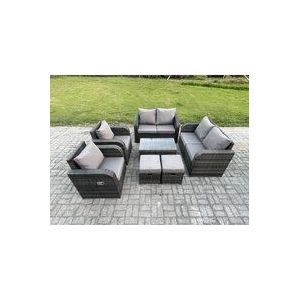 8-Sitzer Rattan Gartenmöbel Set Patio Lounge Sofa Set mit rechteckigem Couchtisch 2 Kleine Fußhocker Liebe Sofa Dunkelgrau Gemischt - Fimous