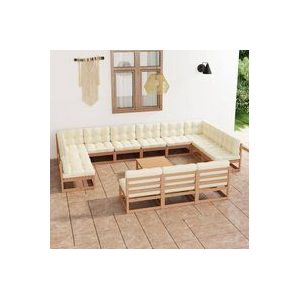 14-tlg. Garten-Lounge-Set mit Kissen Honigbraun Massivholz
