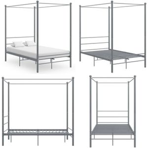 Himmelbett Grau Metall 140x200 cm - Himmelbett - Bettrahmen - Metallbett - Doppelbett - Grau - Home & Living