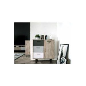 Sideboard 80x35 cm, helle Eiche und dreifarbige Schubladen - Chioggia