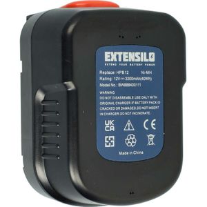 Extensilo - Akku kompatibel mit Black & Decker PS12HAK, SS12, SS12CR, SX3000, PS122KB Elektrowerkzeug (3300 mAh, NiMH, 12 v)