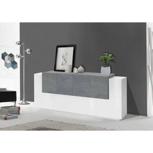 Dmora - Kommode Ddionis, Küchen-Sideboard mit 7 Türen, Wohnzimmer-Buffet, Küchen-Sideboard, 100% Made in Italy, cm 200x45h86, glänzend weiß und