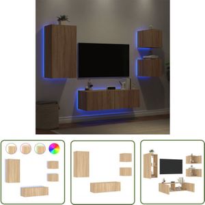 The Living Store - 4-tlg. TV-Wohnwand mit LED-Leuchten Sonoma-Eiche - TV-Möbel - Wohnzimmermöbel - Regal - Schrank - TV-Stand