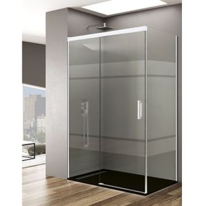 Basic Duschkabine 1+1 Mit 8mm fester Seite ohne Bodenprofil 5 Farben 2 Glasarten 6mm in Aluminium Weißes-profil 110x70 cm Siebdruck glas - Allstone