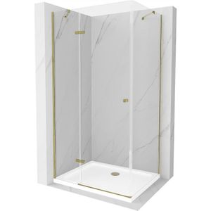Roma kippbare Duschabtrennung 70 x 80 cm, Transparent, Gold + Duschwanne Flat - 854-070-080-50 - Mexen