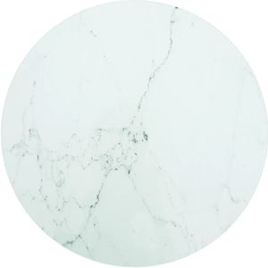 Tischplatte Weiß Ø50x0,8 cm Hartglas in Marmoroptik