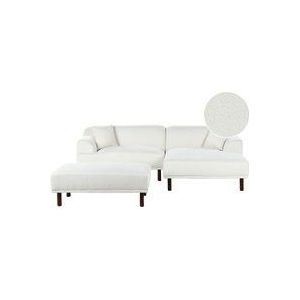 Beliani - Ecksofa mit Ottomane Weiß aus Bouclé Linksseitig 3-Sitzer Gepolstert mit Holzbeinen Minimalistischer Stil Stoffsofa Couch Wohnzimmermöbel