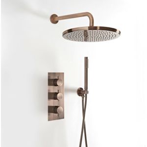 Hudson Reed - Amara - Modernes thermostatisches 2-Wege Duschventil mit 300mm rundem Wand-Duschkopf und Handbrause mit Schlauch - gebürstetes Kupfer