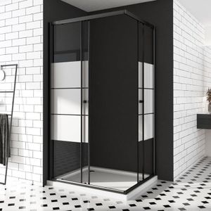Boromal - Duschkabine 75x75 cm, Schwarz Doppel Schiebetür Milchglas Streife Eckeinstieg Duschwand Duschabtrennung 5mm esg Sicherheisklarglas Schnelle