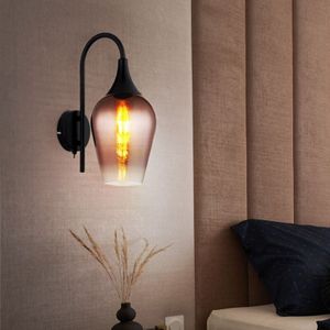 Globo Lighting - led Wandleuchte Glas kupfer Wohnzimmerleuchte Wand Retro Wandlampe schwarz Metall, 7W 720lm warmweiß, LxBxH 23,5x15x36 cm