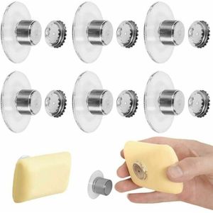 Set mit 6 magnetischen Seifenschalen mit Saugnäpfen, konzipiert für die Verwendung ohne Bohren. Diese magnetischen Seifenschalen eignen sich für