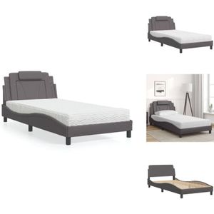 Bett mit Matratze Grau 100x200 cm Kunstleder - Bettsofa - Schlafzimmermöbel - Boxspringbett - Doppelbett - Gästebett