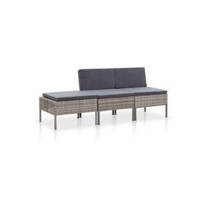 3-tlg. Garten-Lounge-Set mit Auflagen Poly Rattan Grau Vidaxl