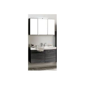 Badmöbel Waschtisch & Spiegelschrank Set FLORIDO-03 Eiche rauchsilber, graphitgrau, 100cm Waschtisch mit 2 Türen