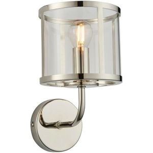 Endon Hopton Wandleuchte mit Glasschirm, helles Nickel