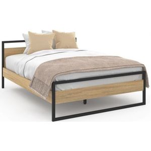 Industrielles Doppelbett detroit mit Kopfteil und Bettkasten 140 x 190 cm Holz und Metall schwarz