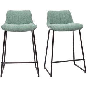 Miliboo - Barhocker in blassgrünem Stoff mit Samteffekt und Metallfuß H65 cm (2er-Set) boost