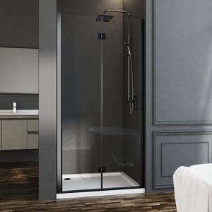 Boromal - Nischentür Schwarz 120cm Duschkabine in Nische, Glas Faltbar Duschtür Falttüren Duschwand aus 5mm esg Nano Sicherheitsglas, Duschabtrennung