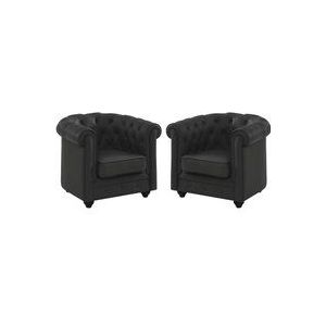 Vente-unique - Ledersessel 2er-Set - Büffelleder - Schwarz - chesterfield