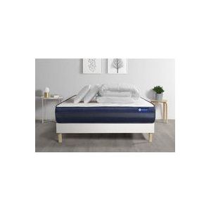 Actisom - Komplettpaket Bett - Matratze 180x200 cm + Boxspringbett mit Lattenrost (im Set) + 2 Kopfkissen + Bettdecke - Actilatex Tech