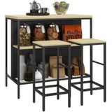 Homcom - Bartisch mit Barhocker Set, 3-tlg. Bartisch-Set inkl. Küchentisch mit 2 Barhockern, 2 Ablage, Essgruppe im Modern-Stil, für Küche,