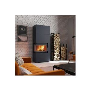 Kaminofen Kratki Simple Box Stahl schwarz links 8 kW Holzofen Bausatz Kamin