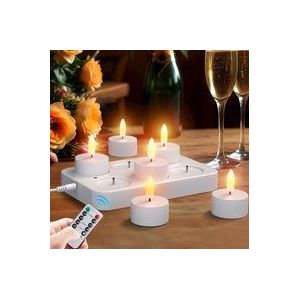 6 Stück Wiederaufladbare LED Kerzen, Elektrische LED Teelichtkerzen Flackernde Flamme mit Ladestation und Fernbedienung, Dekoration für Weihnachten