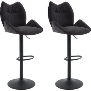 Vente-unique - Barhocker 2er-Set höhenverstellbar - Stoff & schwarzes Metall - Schwarz - lilaya