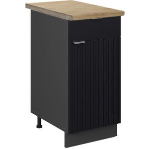 Vicco - Küchenunterschrank Fame-Line, Schwarz gestreift, 40 cm , ap Eiche