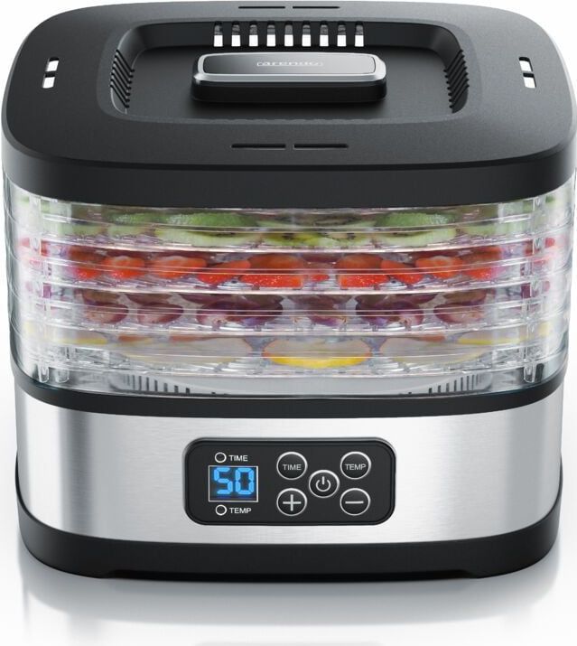 Arendo - Dörrautomat mini mit Temperaturregler - Dehydrator - 5 Etagen - Timer 1 bis 72 h - 5 Einlegefächer - je Fach zwei Höhen - Food Fleisch