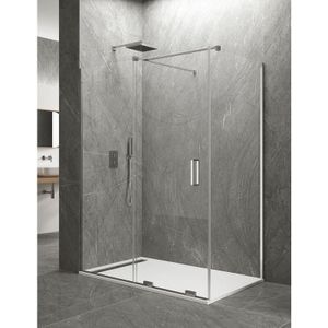 Allstone - keres Duschwand - Duschkabine 1+1 Mit Fester Seite ohne Unter- und Oberprofil Glas 8 mm 160x80 cm Senkrecht Stabilisierungsstange