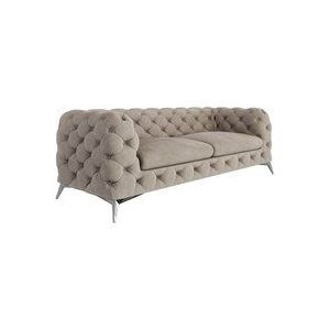 Chesterfield Sofa 3-Sitzer River mit Metall Füßen, Creme Samt