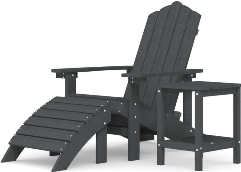 Adirondack-Gartenstuhl mit Hocker & Tisch hdpe Anthrazit Vidaxl