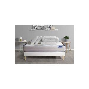 Actisom - Komplettpaket Bett - Matratze 140x200 cm + Boxspringbett mit Lattenrost (im Set) + 2 Kopfkissen + Bettdecke - Actimemo Form