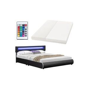 Juskys - Polsterbett Sevilla 180 x 200 cm mit Matratze, Lattenrost, led Beleuchtung & Kopfteil - Kunstleder & Holz - Bett Bettgestell Doppelbett