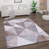Teppich Wohnzimmer Kurzflor Vintage Abstrakt Modern Geometrisch Rautenmuster Beige, 120x160 cm - Paco Home