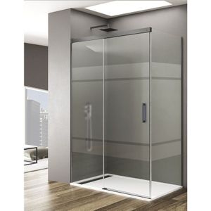 Allstone - basic Duschkabine 1+1 Mit 8mm fester Seite ohne Bodenprofil 5 Farben 2 Glasarten 6mm in Aluminium Titan-profil 140x80 cm Siebdruck glas