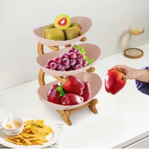 Gojoy - Keramik Obst Etagere mit 3 Etagen,Obstkorb Etagere für die Familie,Obstschale Modern mit Natürlichem Bambus Steher für