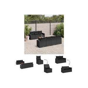 8-tlg. Garten-Sofagarnitur mit Kissen Schwarz Poly Rattan - Gartenmöbel - Esszimmergarnituren - Outdoor Möbel - Lounge Set - Rattan Gartenmöbel - The