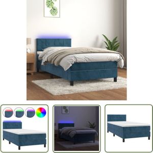 Boxspringbett mit Matratze & led Dunkelblau 90x200 cm Samt - Boxspringbett - Doppelbett - Samtbett - Luxusbett - Schlafzimmer Dekoration - The Living