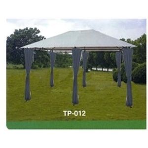 Pluvia feste Metallpergola 3,0 x 4,0 x 2,5 m mit braunen Vorhängen