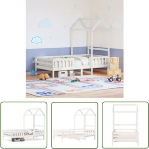 Massivholzbett mit Dach Weiß 90x200 cm Kiefer - Kinderbett - Holzkinderbett - Weißes Kinderbett - Kiefernholzbett - Kinderbettdach - The Living Store